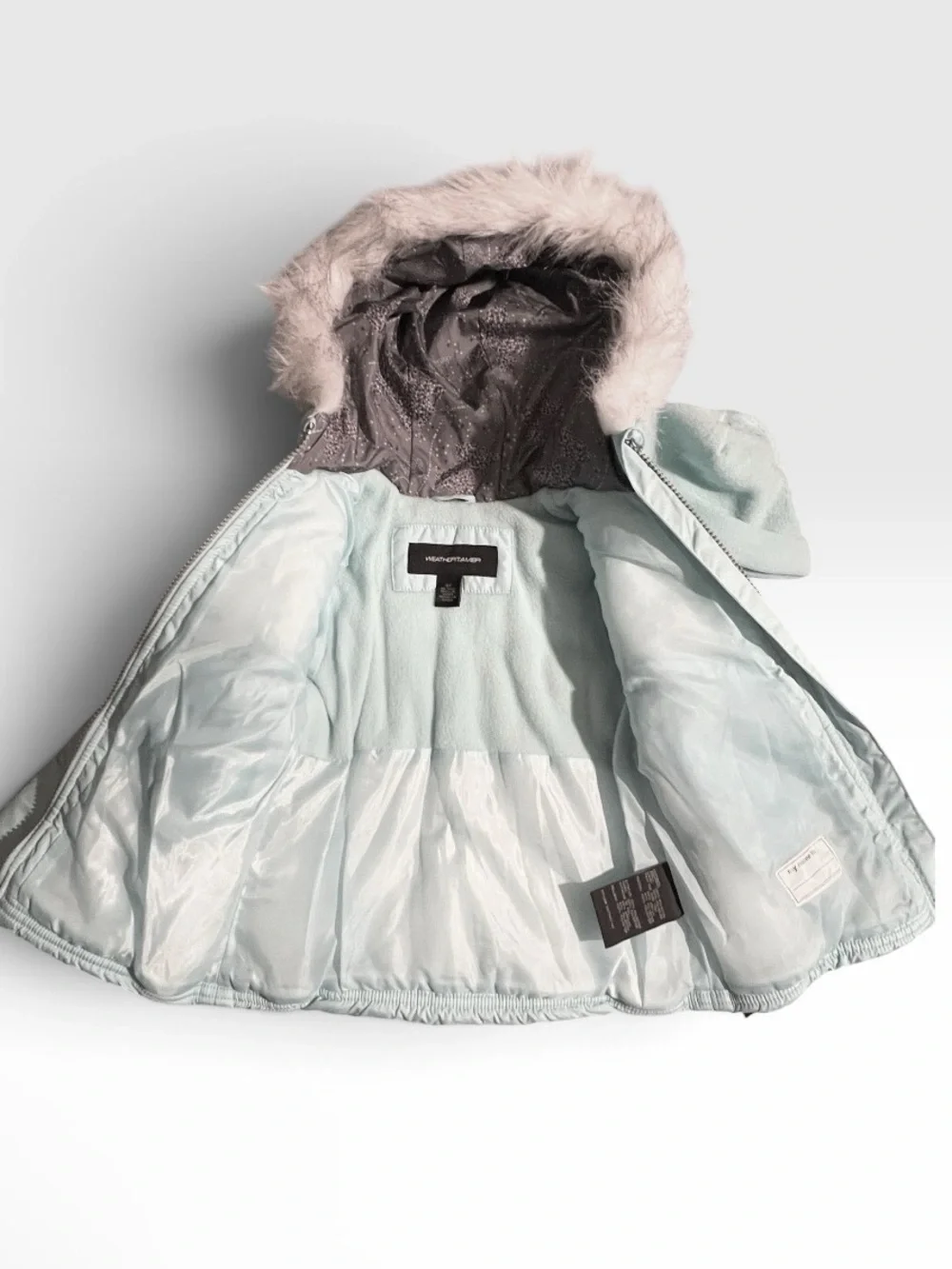 Light Blue Girls' Hooded Winter Coat with Faux Fur Trim & Beanie 3T